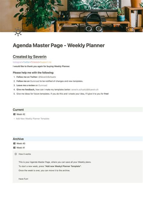 Image result for Notion Weekly Planner Template