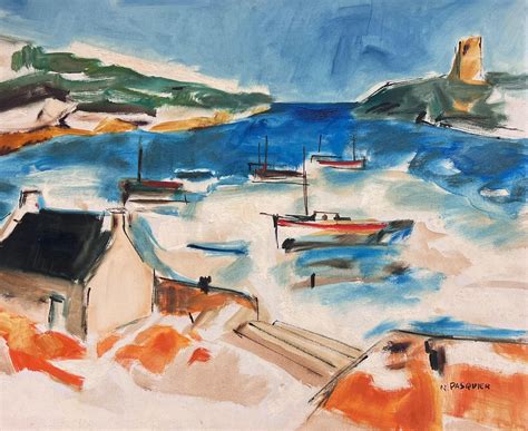 French School - Mid 20th Century French Modernist Signed Oil Painting ...