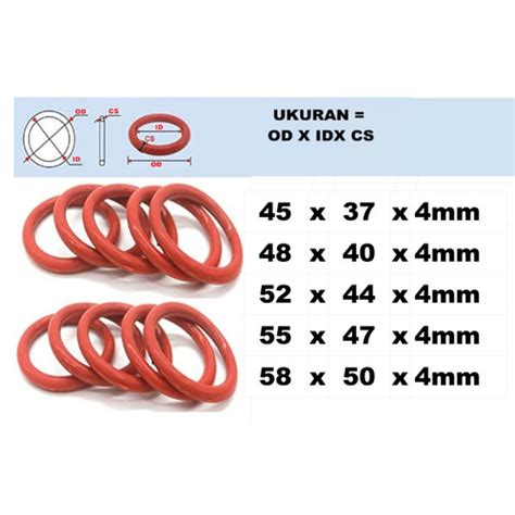 Jual High Quality Red Oring silicone OD 45 48 52 55 58mm Tebal 4mm ...