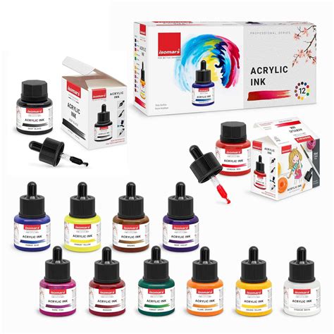 Acrylic Ink Set of 12 Colors with Dropper | Waterproof Artist Inks ...