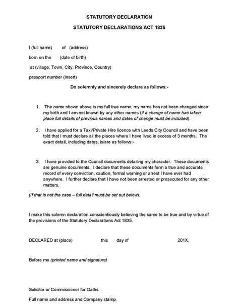 Image result for Statutory Declaration Form Examples