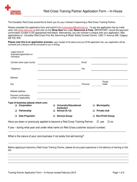 Fillable Online Red Cross Training Partner Application Form InHouse The ...