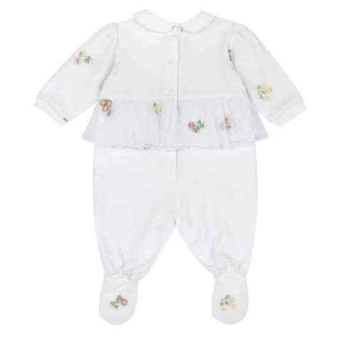 Chicco Girls White Embroidered Leg Opening Babysuit - Babysuit – Chicco ...