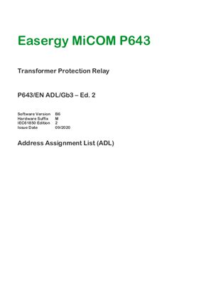 MiCOM P64x, IEC 61850 PICS & MICS & PIXIT & TICS & ADL | Schneider Electric