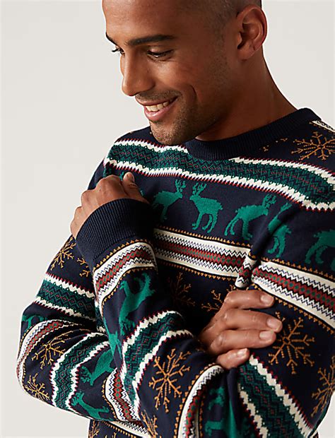Buy Pure Cotton Fair Isle Christmas Jumper at Marks & Spencer