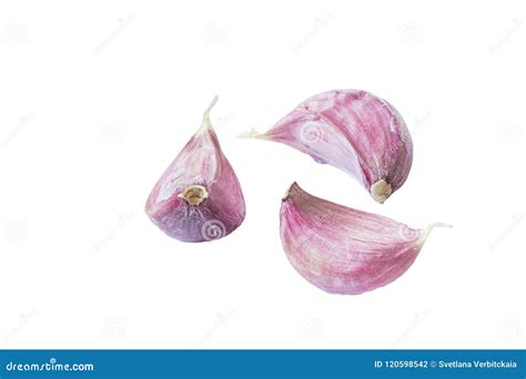 Three Cloves of Garlic Isolated on White Background. Stock Photo ...
