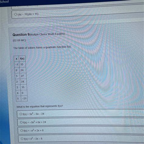 The table of values forms a quadratic function F(x) - brainly.com