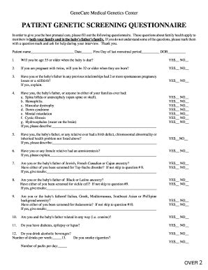 Fillable Online PATIENT GENETIC SCREENING QUESTIONNAIRE - aksono.com ...