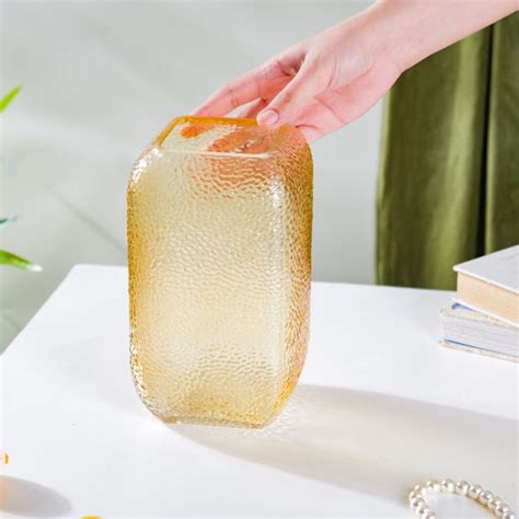 Art Deco Pebble Patterned Glass Vase Amber 7.5 Inch