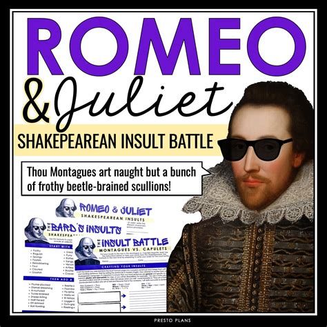 Romeo and Juliet Activity - Shakespeare Insult Battle Montagues vs Cap ...