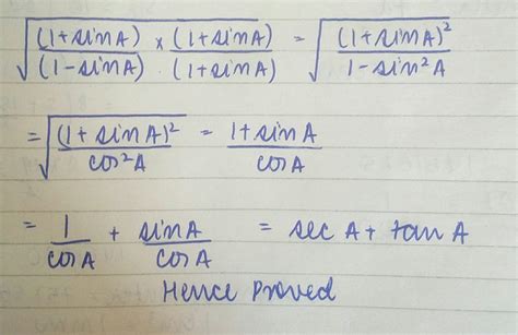 √1 + sin A / 1 - sin A =sec A + tan A - Brainly.in