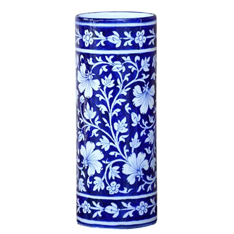 Blue Pottery Cylinder Shape Vase – HeartfulCraft