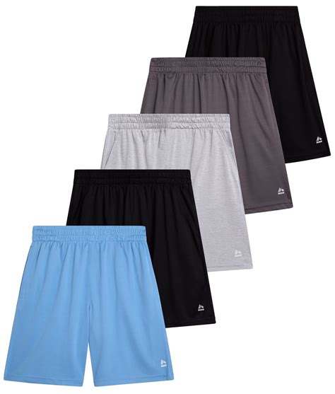 RBX Boys' Athletic Shorts, 5 Pack Sports Mesh Gym Shorts, Elastic Waist ...