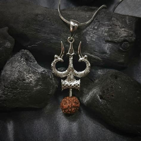 Discover the Shiv Trishul Damru Rudraksha Sterling Silver Pendant Neck ...