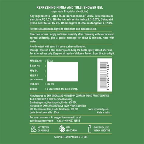 Nimba and Tulsi Shower Gel - Tuya Beauty | Tuya