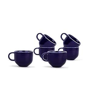 Buy Shay Ceramic Tea Cups Set of 6, Navy Blue Rim, 200ml | Tea Cup Set ...