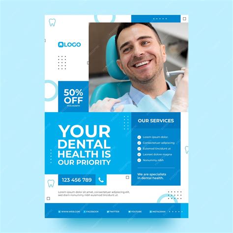 Modelo de cartaz de clínica odontológica de design plano | Vetor Grátis