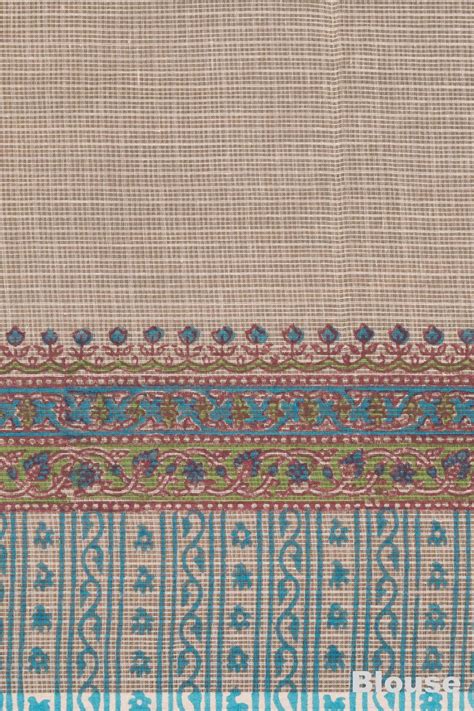 Floral Pattern Hand Block Printed Kota Doria Saree with Mulmul Cotton ...