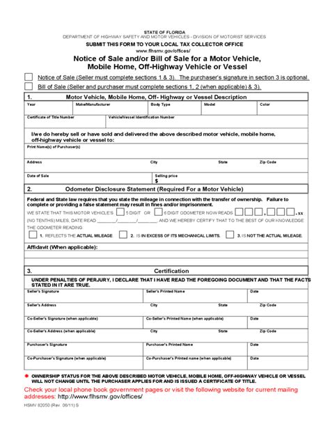 Florida Bill of Sale Form - Free Templates in PDF, Word, Excel to Print