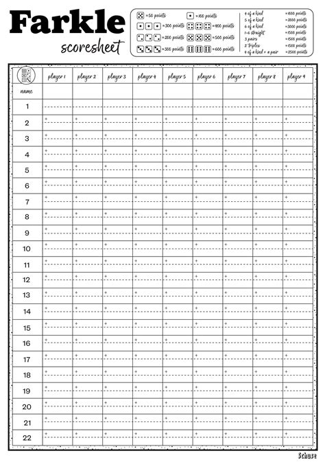 Printable farkle score sheet with rules - questemerald