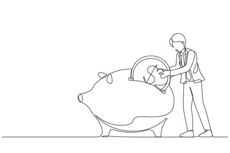 Single continuous line drawing businessman putting dollar coin into ...