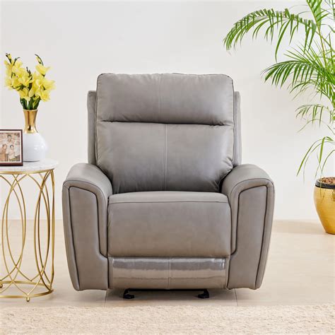 Buy Eddison Half Leather 1-Seater Glider Recliner - Grey from Home ...