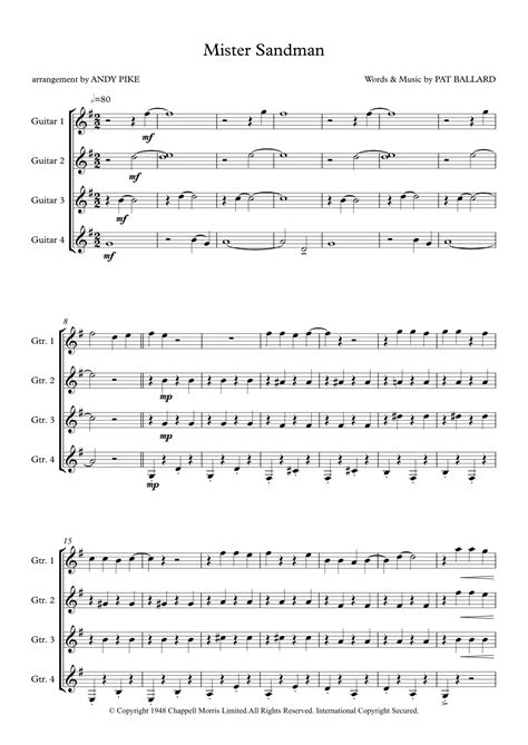 Mister Sandman (arr. Andy Pike) by The Chordettes Sheet Music for ...
