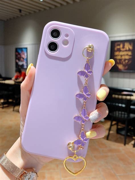 Clear Phone Case With Butterfly Decor Hand Strap | Purple iphone case ...