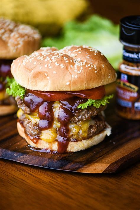 Double BBQ Cheddar Burger | Recipe | Cheddar burger, Burger, Sweet bbq ...