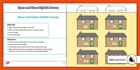 Open and Closed Syllable Houses Reading Worksheet for 2nd-3rd Grade