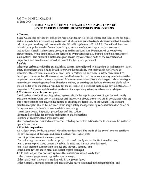 Guidelines FOR THE Maintenance AND Inspections OF Fixed CO2 system ...