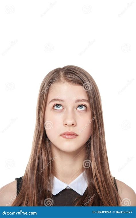 Young Teenage Girl Looking Up on Something Isolated Stock Image - Image ...