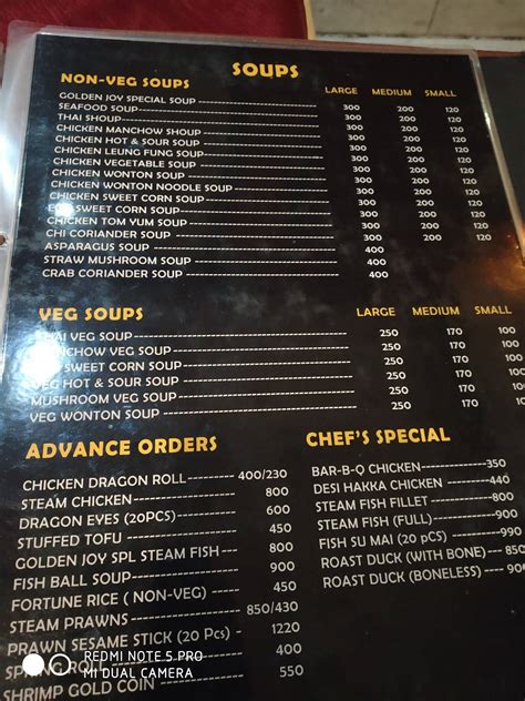 Menu at Golden Joy Restaurant, Kolkata