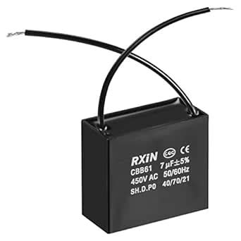 uxcell CBB61 Run Capacitor 450V AC 7uF 2 Cable Metallized Polypropylene ...