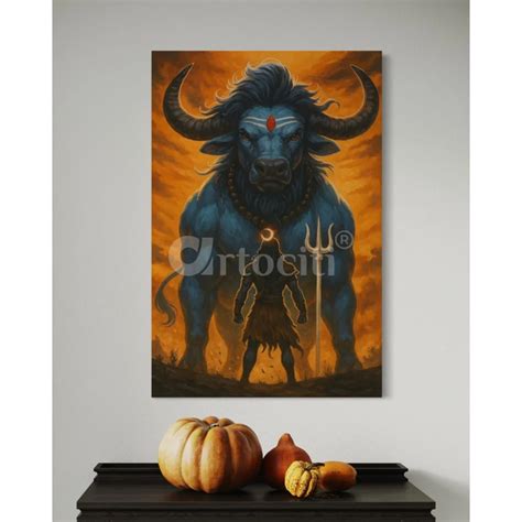 Lord Shiva with Nandi Cow Indian Ethnic Canvas Painting | Lord Shiv Fa