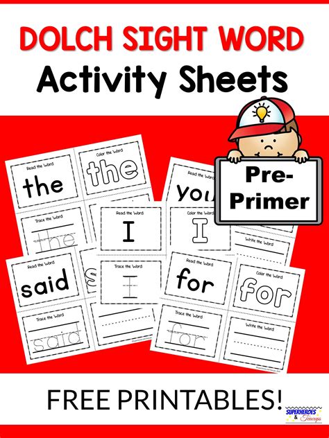 Dolch sight words worksheets pre primer - byteasse