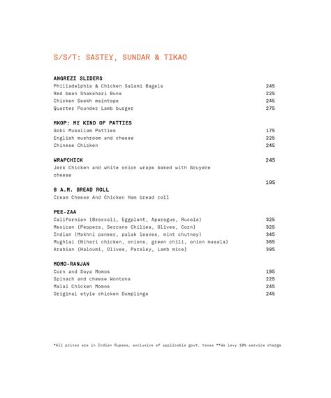 Menu at Office Canteen Bar, New Delhi