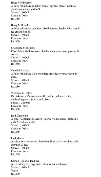 Menu at The Table at Splatter, Vadodara