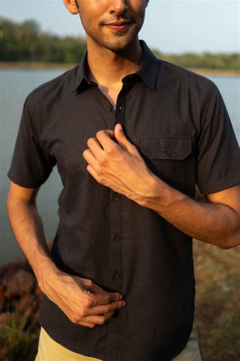 Egyptian Cotton Short Sleeve Shirt for Men Black Melange