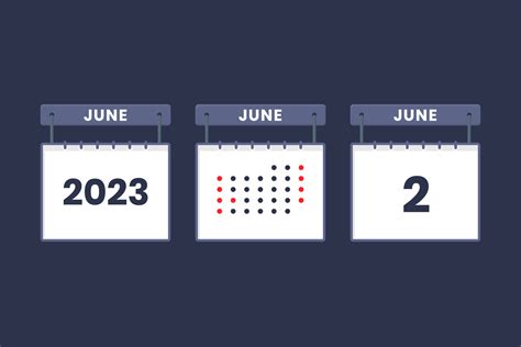Diseño de calendario 2023 icono del 2 de junio. Calendario del 2 de ...