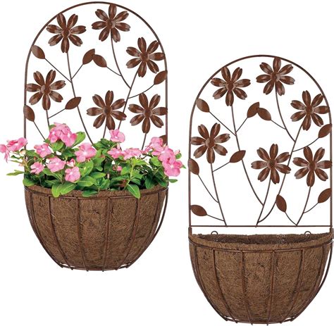Amazon.com: BAYN 2PKs Wall Hanging Planter Decor Art with Flower, Metal ...