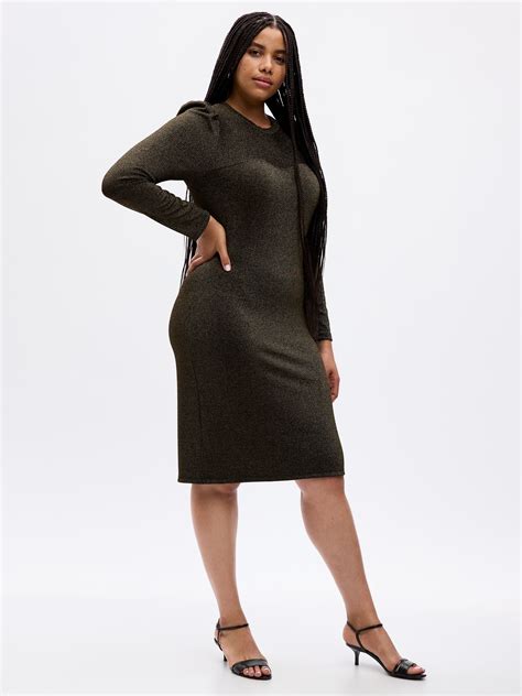Puff Sleeve Metallic Rib Midi Dress | Gap