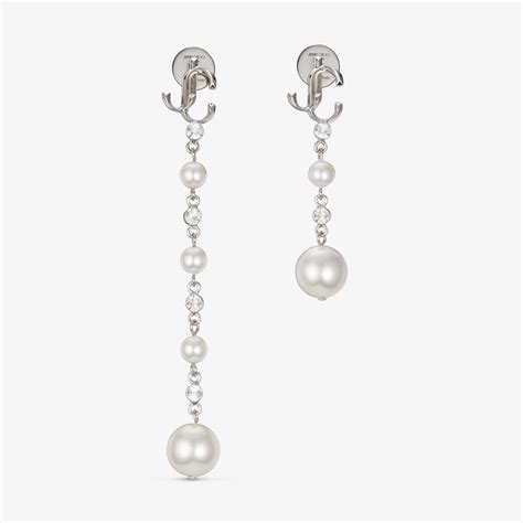 Silver-Finish Metal Pearl Drop Earrings with crystals| JC Drop Earrings ...