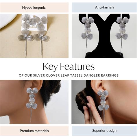 Earrings Online - Premium Silver Clover Leaf Tassel Dangler Earrings ...