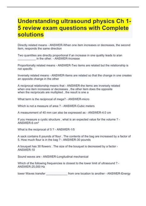 Understanding ultrasound physics Ch 1-5 review exam questions with ...