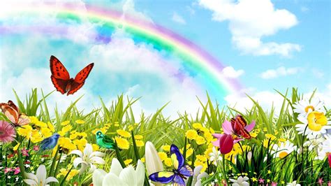 Rainbow Surprises #rainbow #flowers #spring #birds #field #butterflies ...