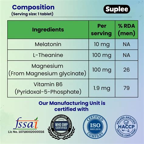 Suplee Melatonin 10mg (60 Tablets) with L-Theanine, Magnesium Glycinate ...