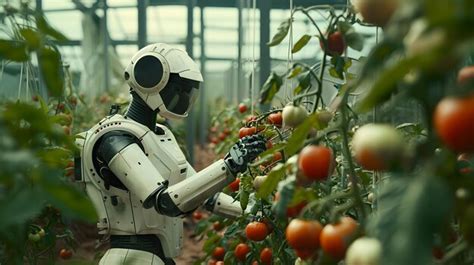 Autonomous robot tending to apple plants in greenhouse | Premium AI ...