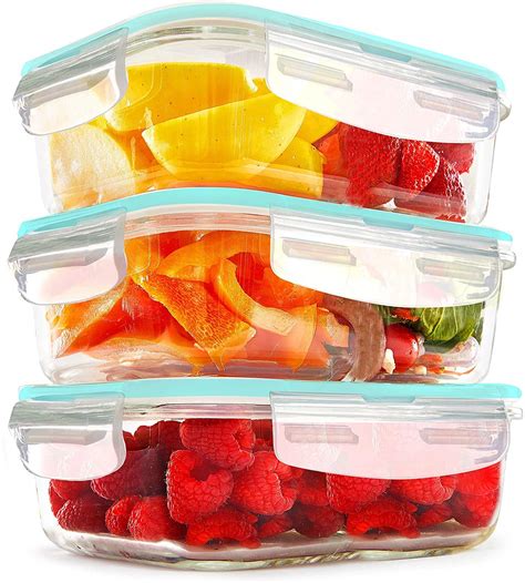 Buy HOMIES, Set of 3 Pieces, Glass Food Storage Container with lids ...