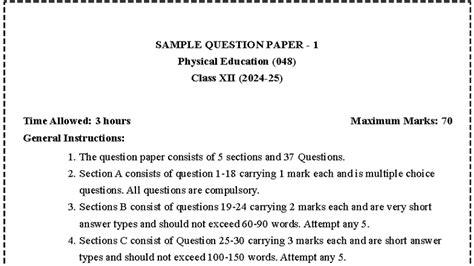 Physical Education Sample Question Paper (048) Class XII - Studocu